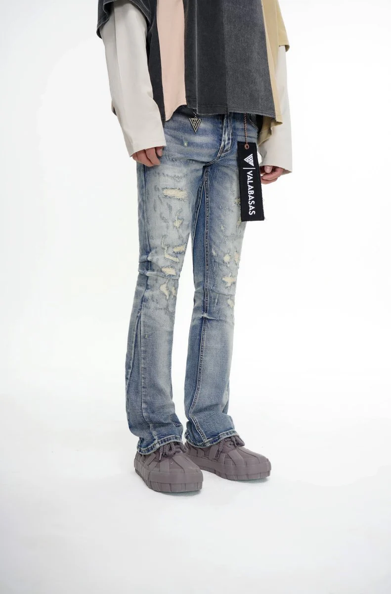 Bald Stacked Flare Jeans Vintage Blue - Image 5