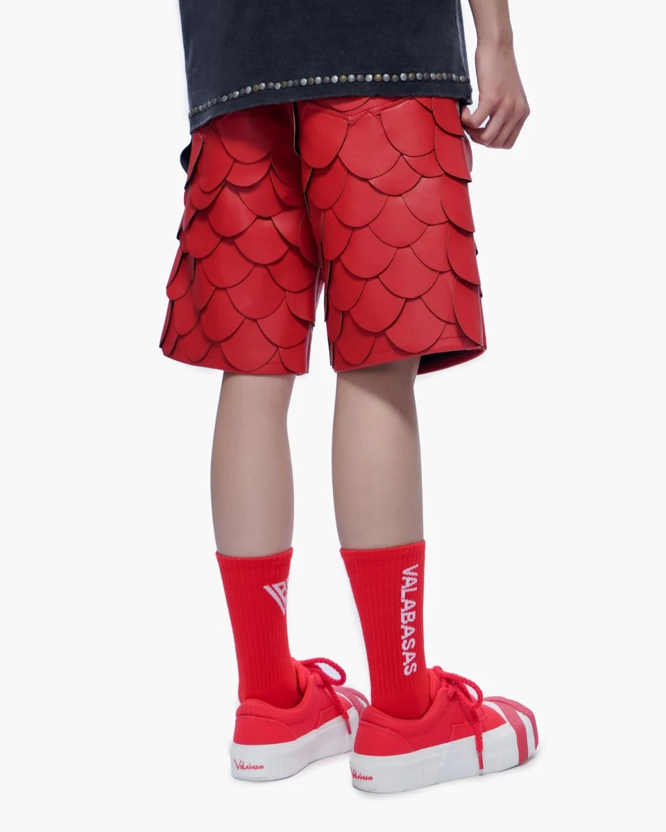 Dragon Scales Leather Shorts Red - Image 8