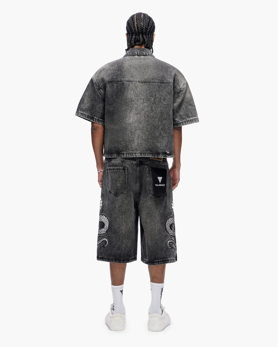 Frostscale Denim Short Sleeve Zip Up Grey Wash - Image 10
