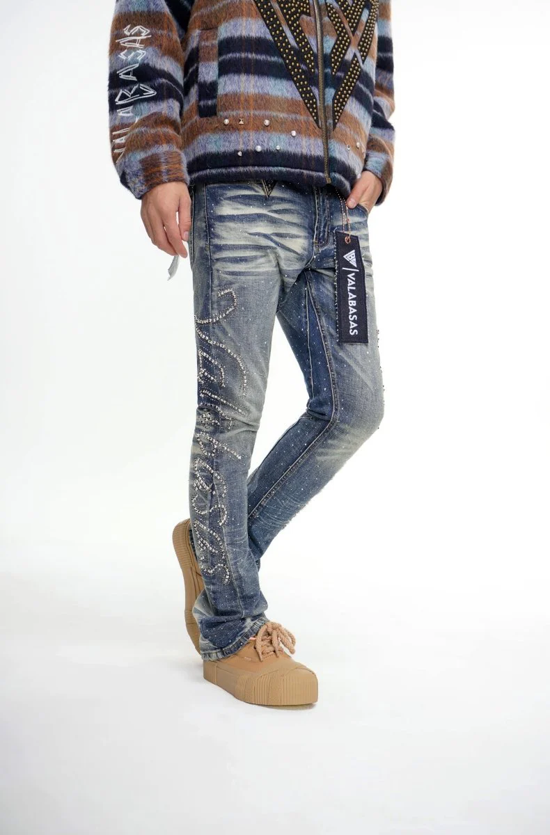 Lattice Dark Blue Stacked Jean - Image 8