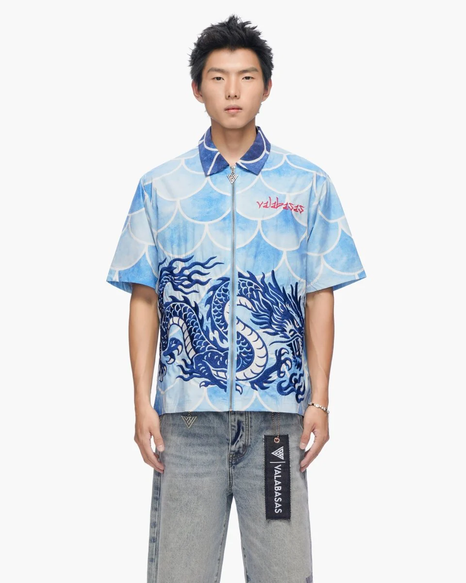 Ocean Scale Collar Zip-Up Blue - Image 6