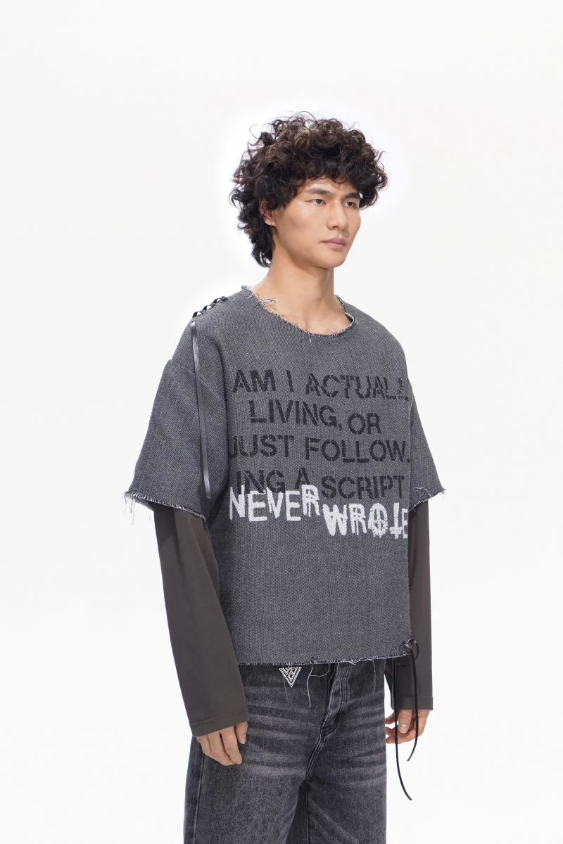Scripted Layered Tee Grey - Image 7