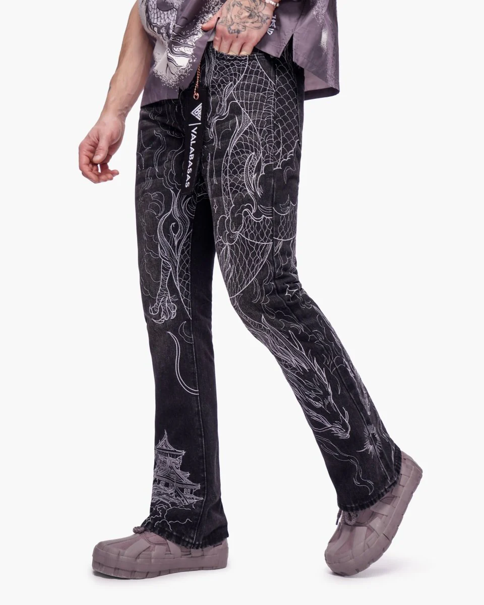 Stone Serpent Stacked Denim Vintage Black