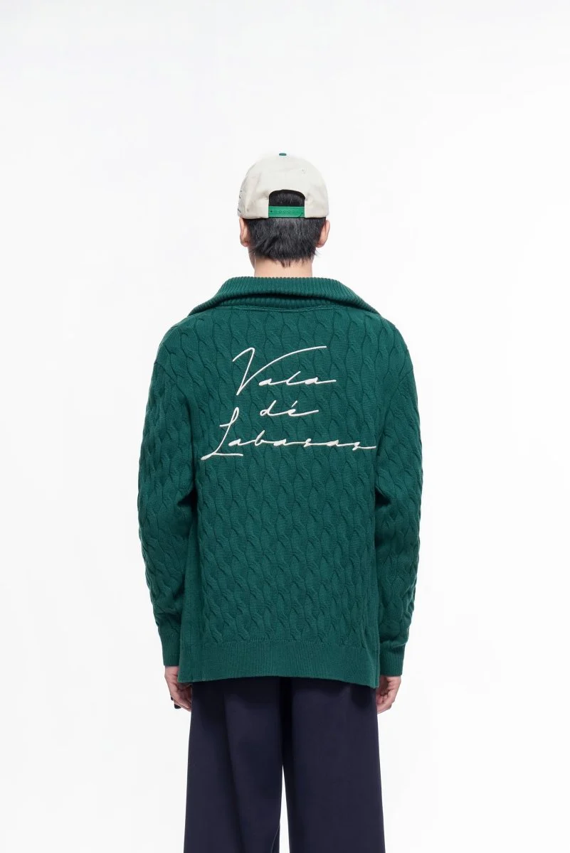 Domus Cable Knit Jacket – Green (Cashmere Blend) - Image 13