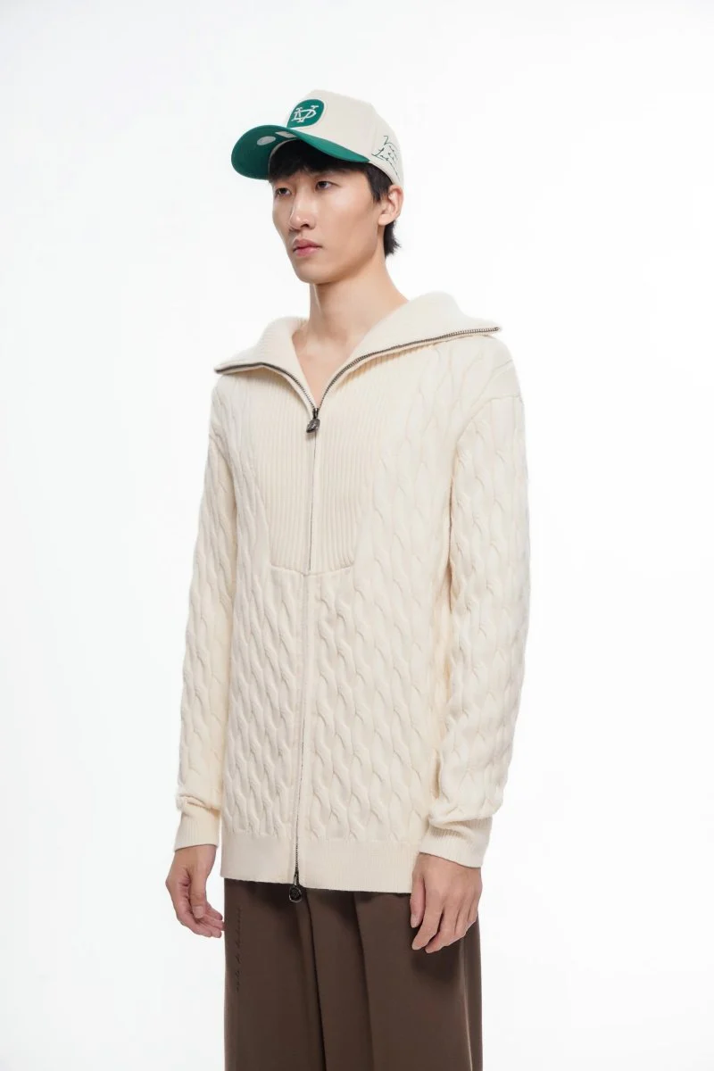Domus Cable Knit Jacket – Wheat (Cashmere Blend) - Image 9